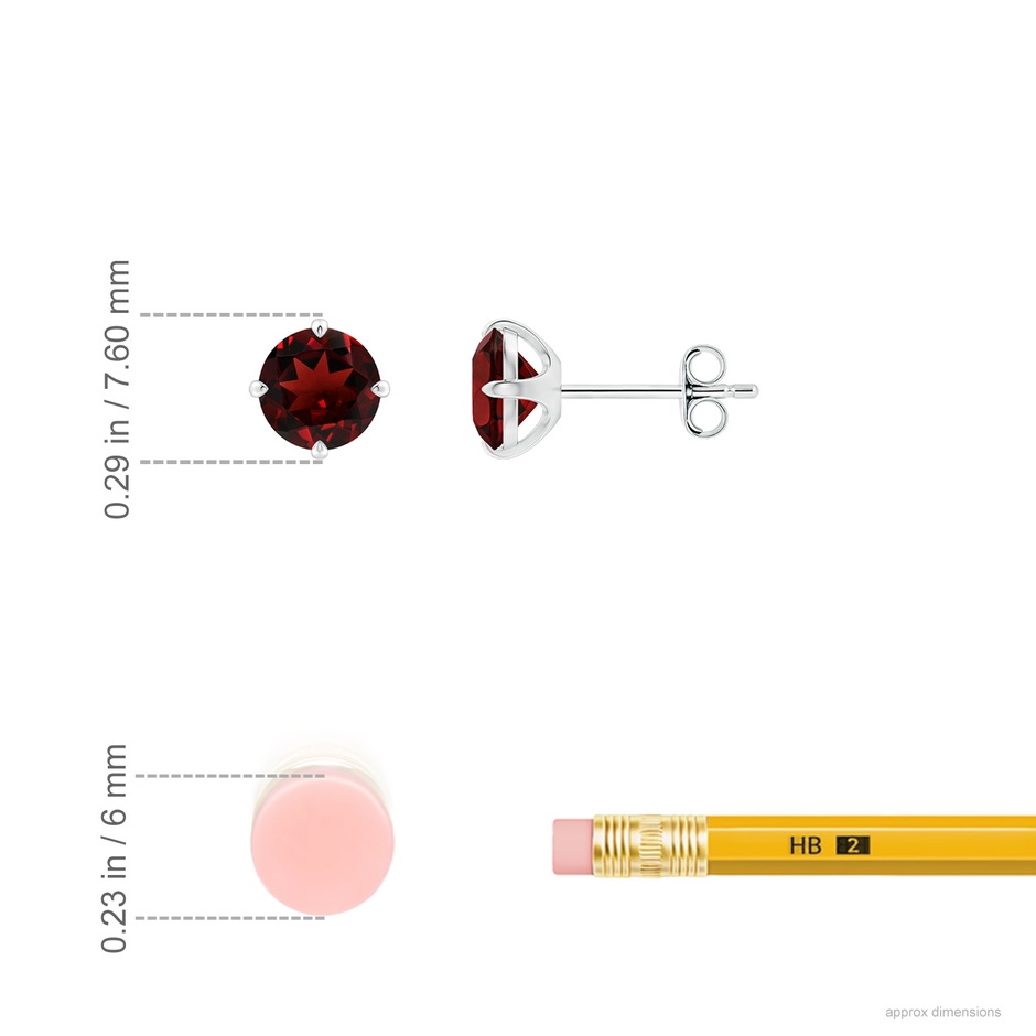 6mm AAA Claw-Set Round Garnet Solitaire Stud Earrings in S999 Silver ruler