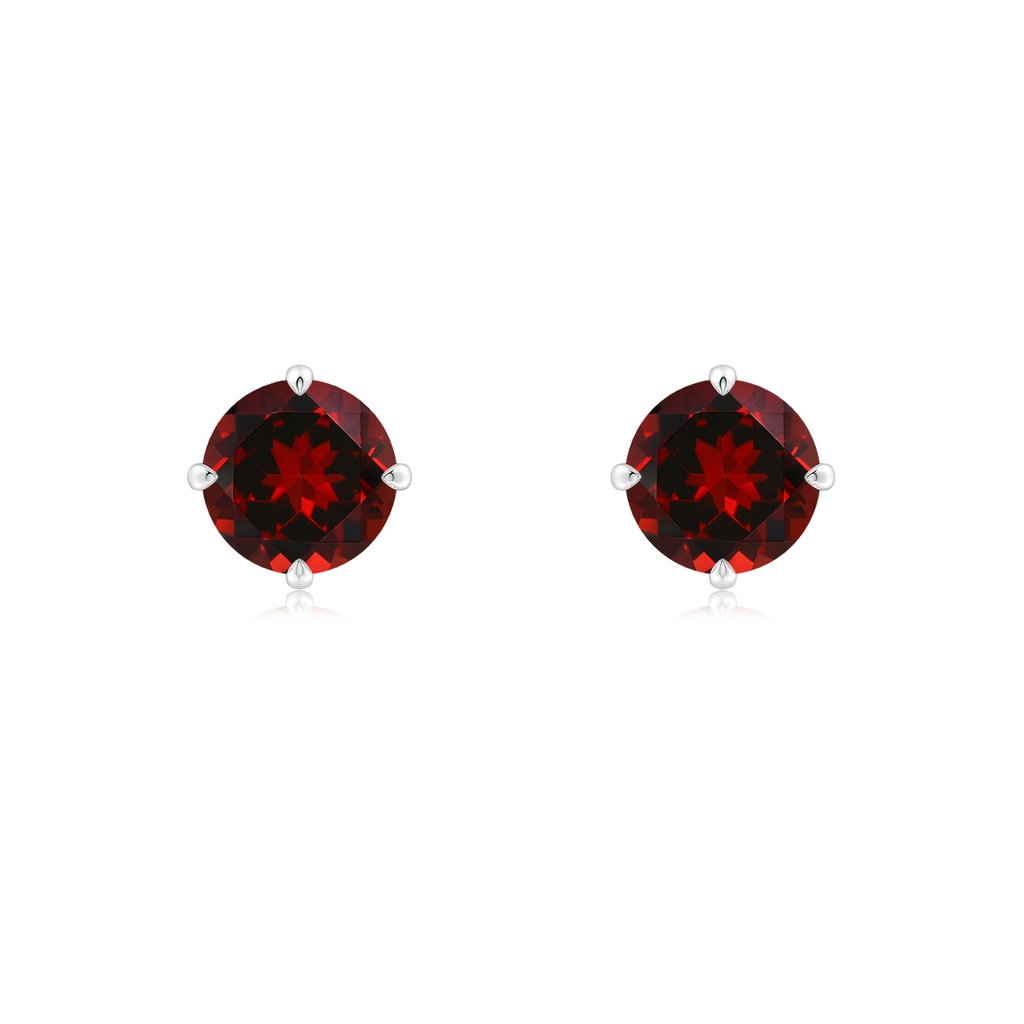 6mm AAAA Claw-Set Round Garnet Solitaire Stud Earrings in 18K White Gold