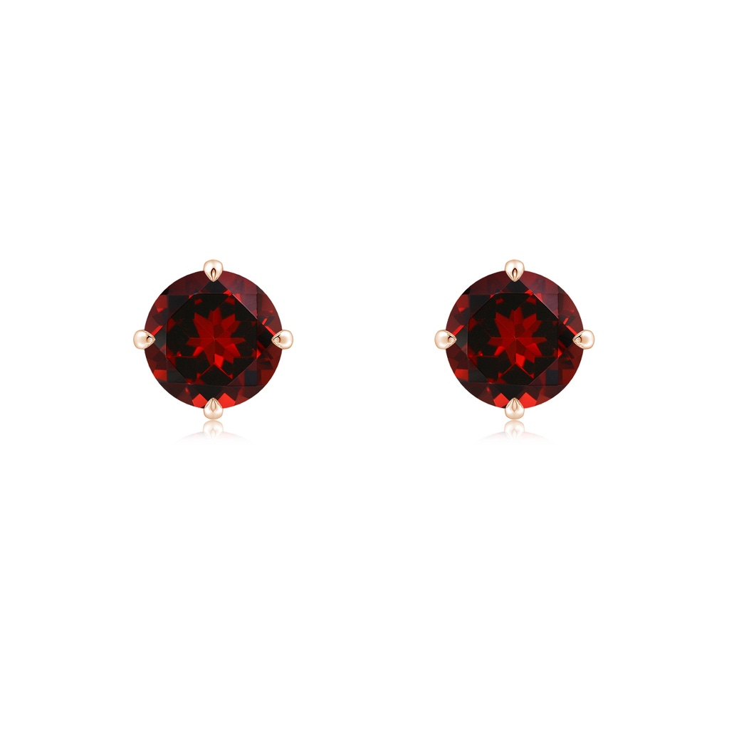 6mm AAAA Claw-Set Round Garnet Solitaire Stud Earrings in Rose Gold