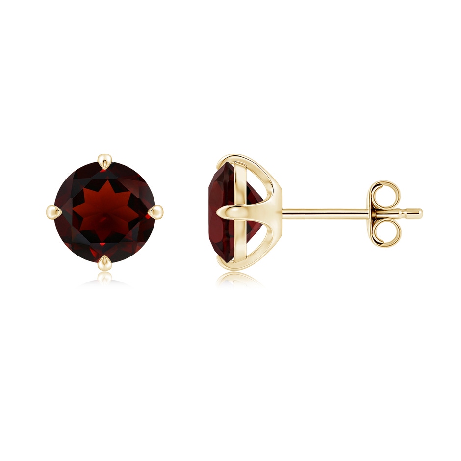 7mm AA Claw-Set Round Garnet Solitaire Stud Earrings in Yellow Gold side 199