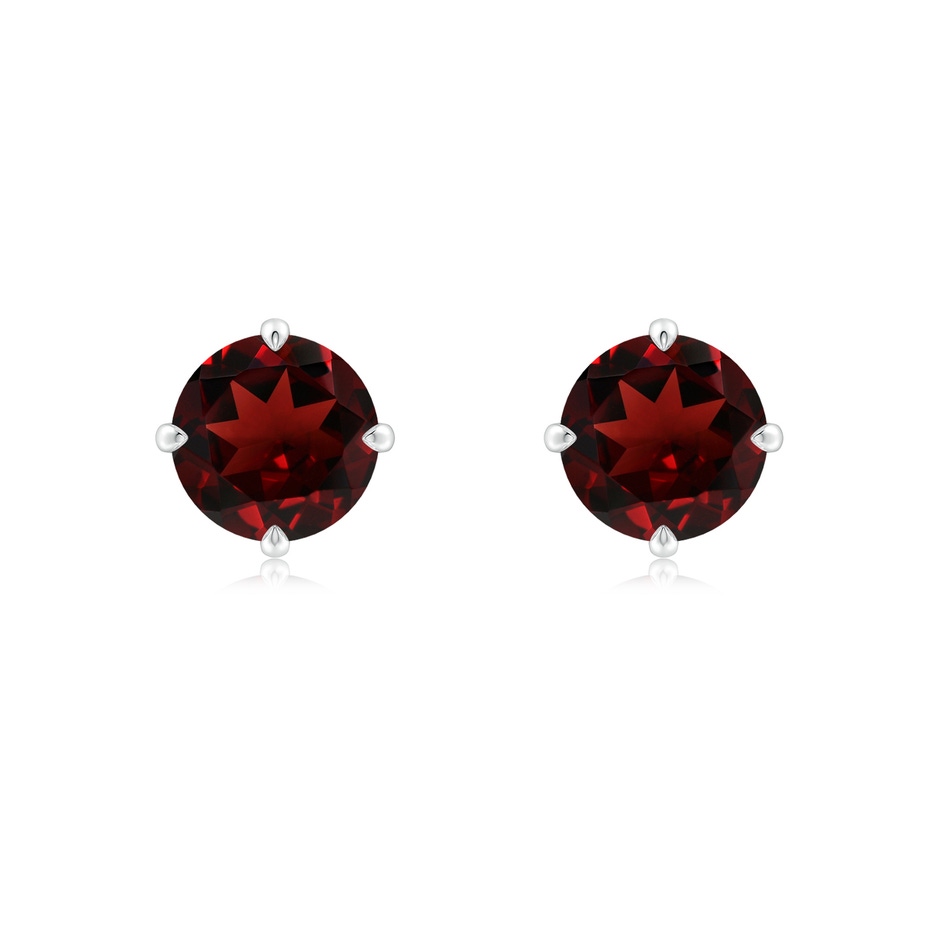 7mm AAA Claw-Set Round Garnet Solitaire Stud Earrings in S999 Silver 