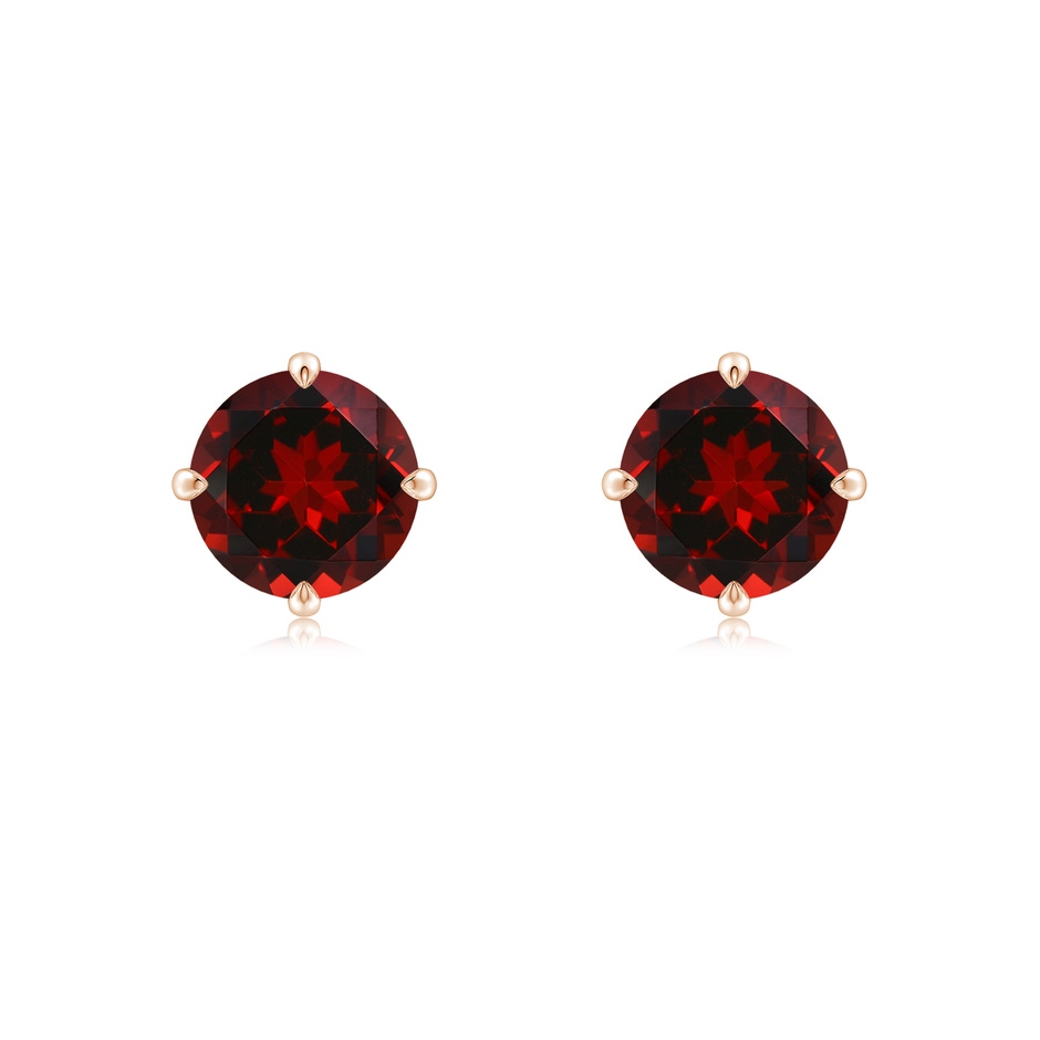 7mm AAAA Claw-Set Round Garnet Solitaire Stud Earrings in Rose Gold 