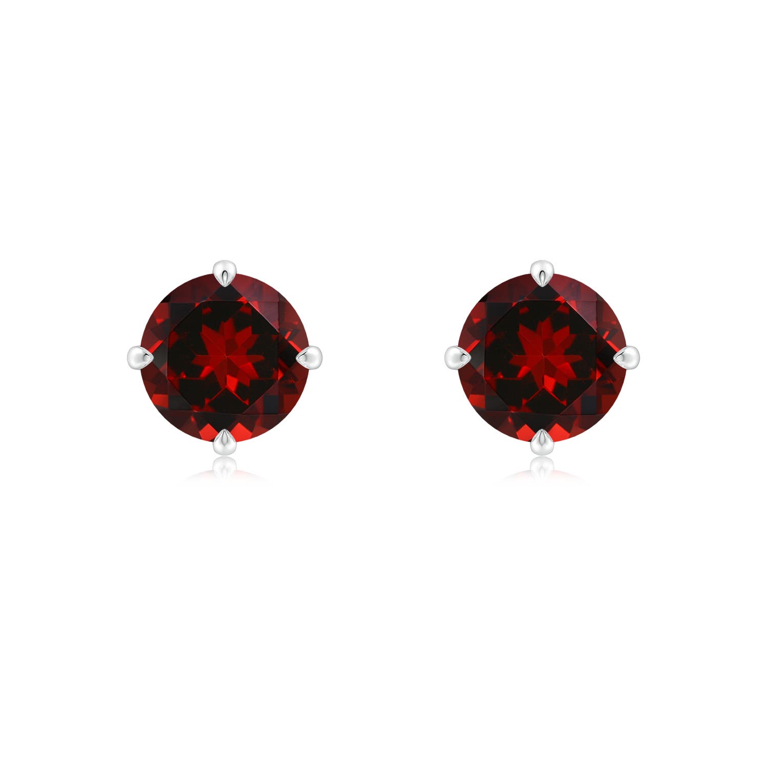 7mm AAAA Claw-Set Round Garnet Solitaire Stud Earrings in White Gold