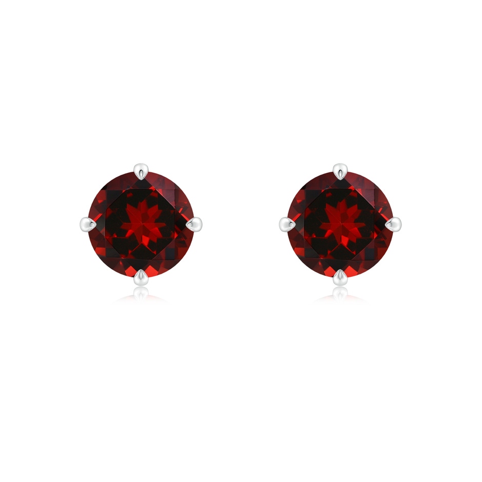 7mm AAAA Claw-Set Round Garnet Solitaire Stud Earrings in White Gold 