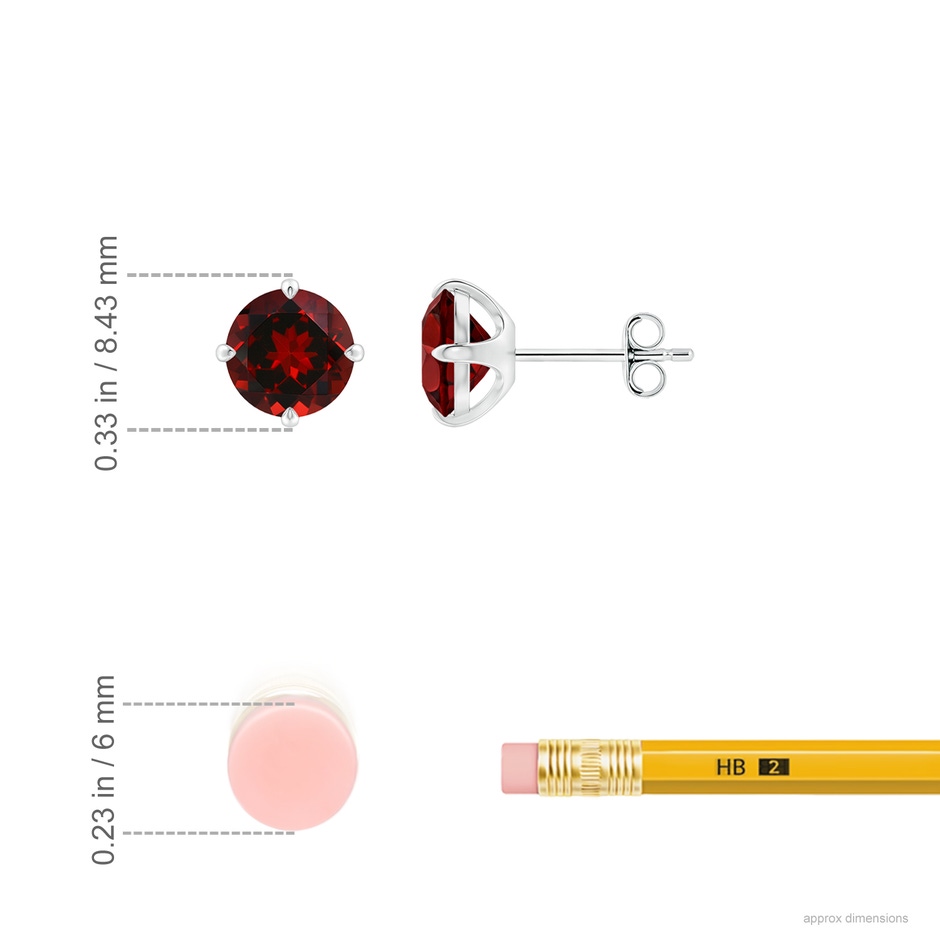 7mm AAAA Claw-Set Round Garnet Solitaire Stud Earrings in White Gold ruler