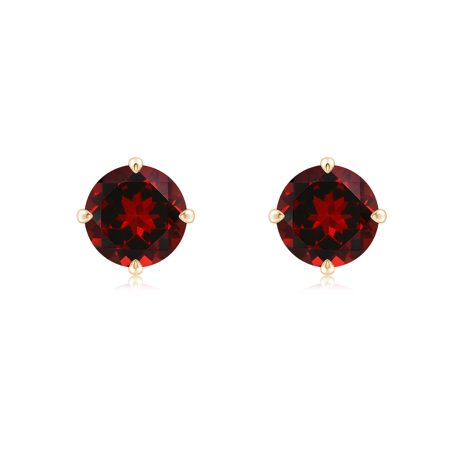 7mm AAAA Claw-Set Round Garnet Solitaire Stud Earrings in Yellow Gold