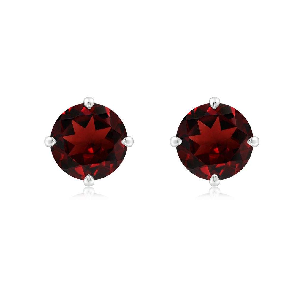 8mm AAA Claw-Set Round Garnet Solitaire Stud Earrings in White Gold