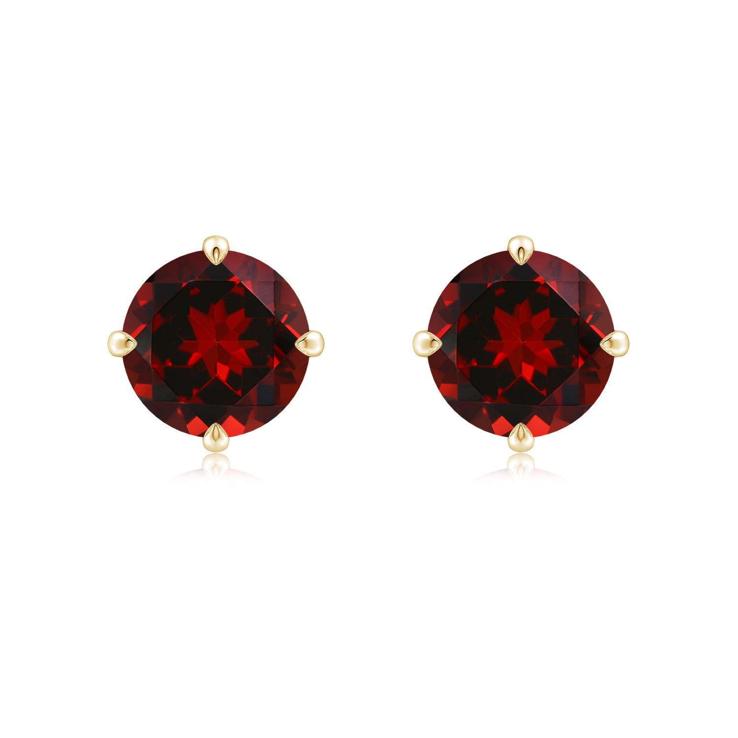 8mm AAAA Claw-Set Round Garnet Solitaire Stud Earrings in Yellow Gold