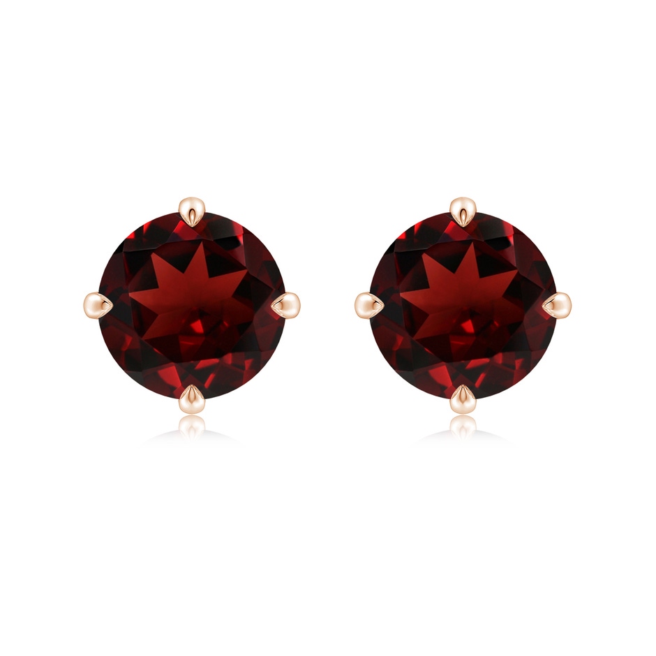 9mm AAA Claw-Set Round Garnet Solitaire Stud Earrings in 18K Rose Gold 