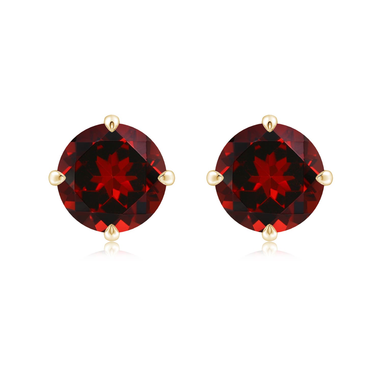 9mm AAAA Claw-Set Round Garnet Solitaire Stud Earrings in Yellow Gold