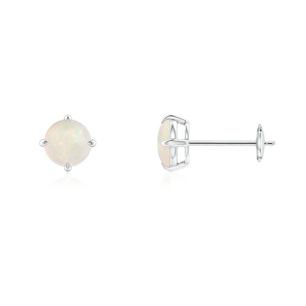 5mm A Basket-Set Round Opal Stud Earrings in White Gold 