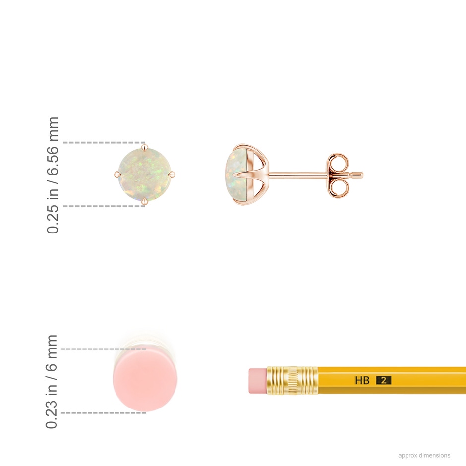 5mm AAA Basket-Set Round Opal Stud Earrings in Rose Gold ruler