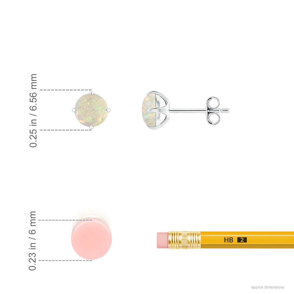 5mm AAA Basket-Set Round Opal Stud Earrings in S999 Silver ruler
