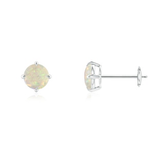 5mm AAA Basket-Set Round Opal Stud Earrings in White Gold