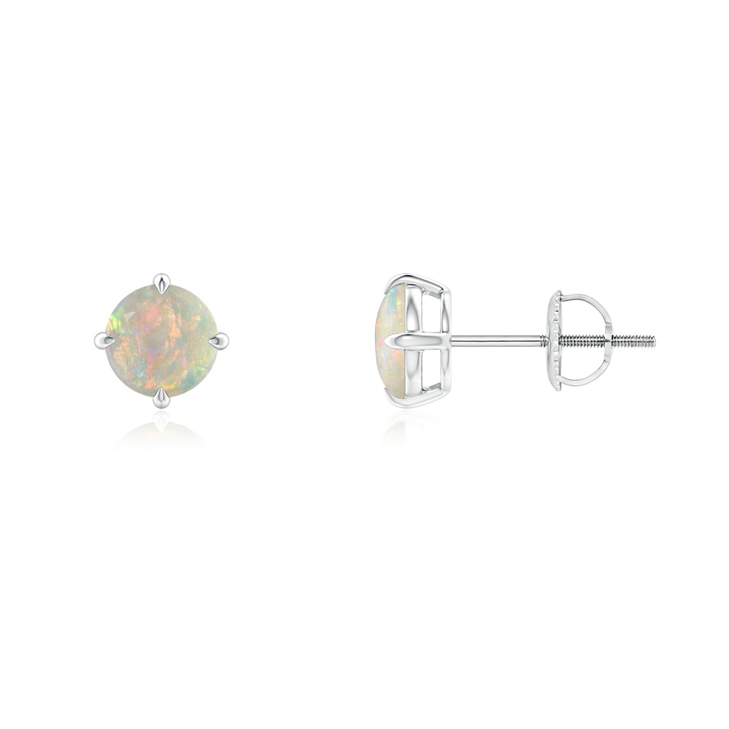 5mm AAAA Basket-Set Round Opal Stud Earrings in P950 Platinum