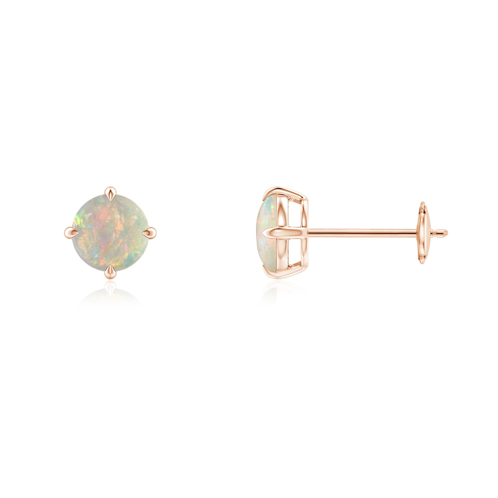 5mm AAAA Basket-Set Round Opal Stud Earrings in Rose Gold