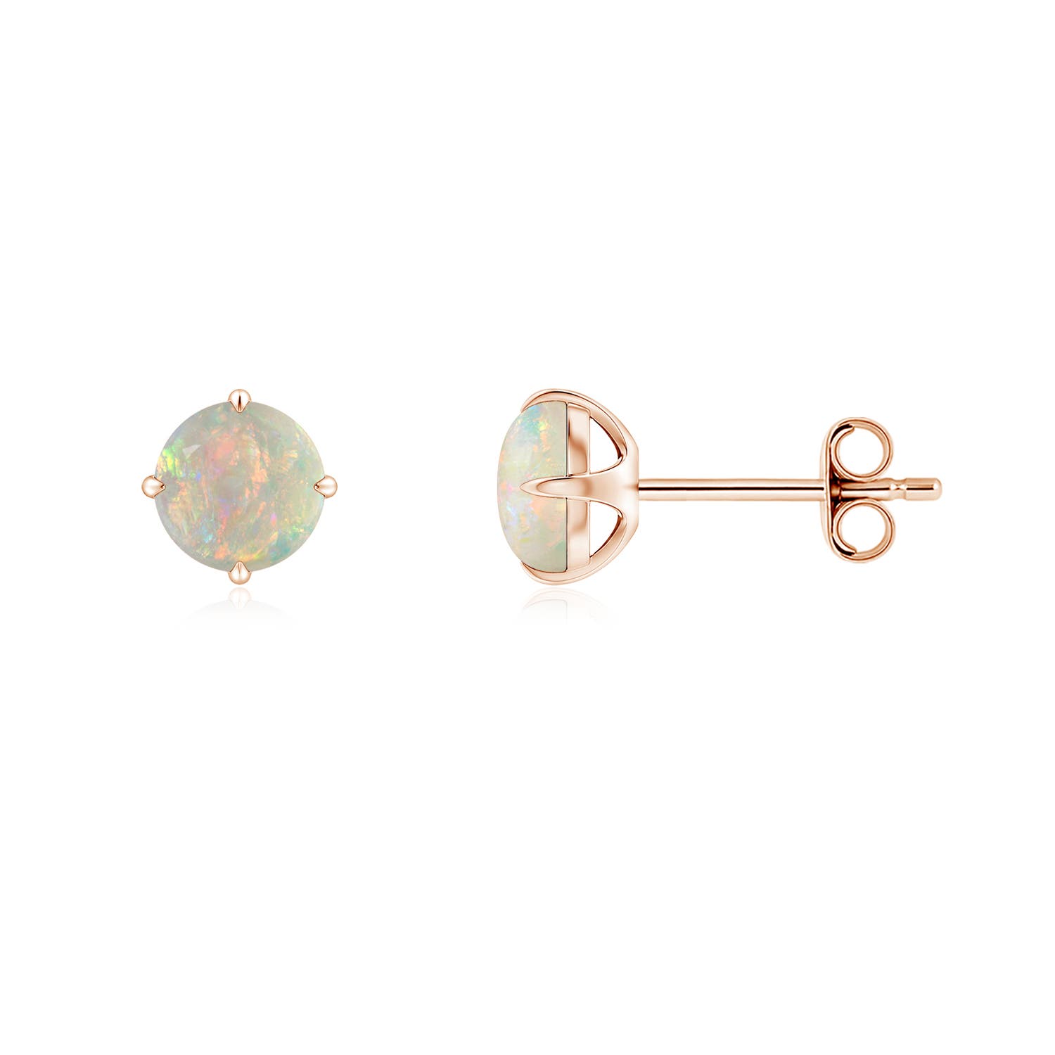 5mm AAAA Basket-Set Round Opal Stud Earrings in Rose Gold