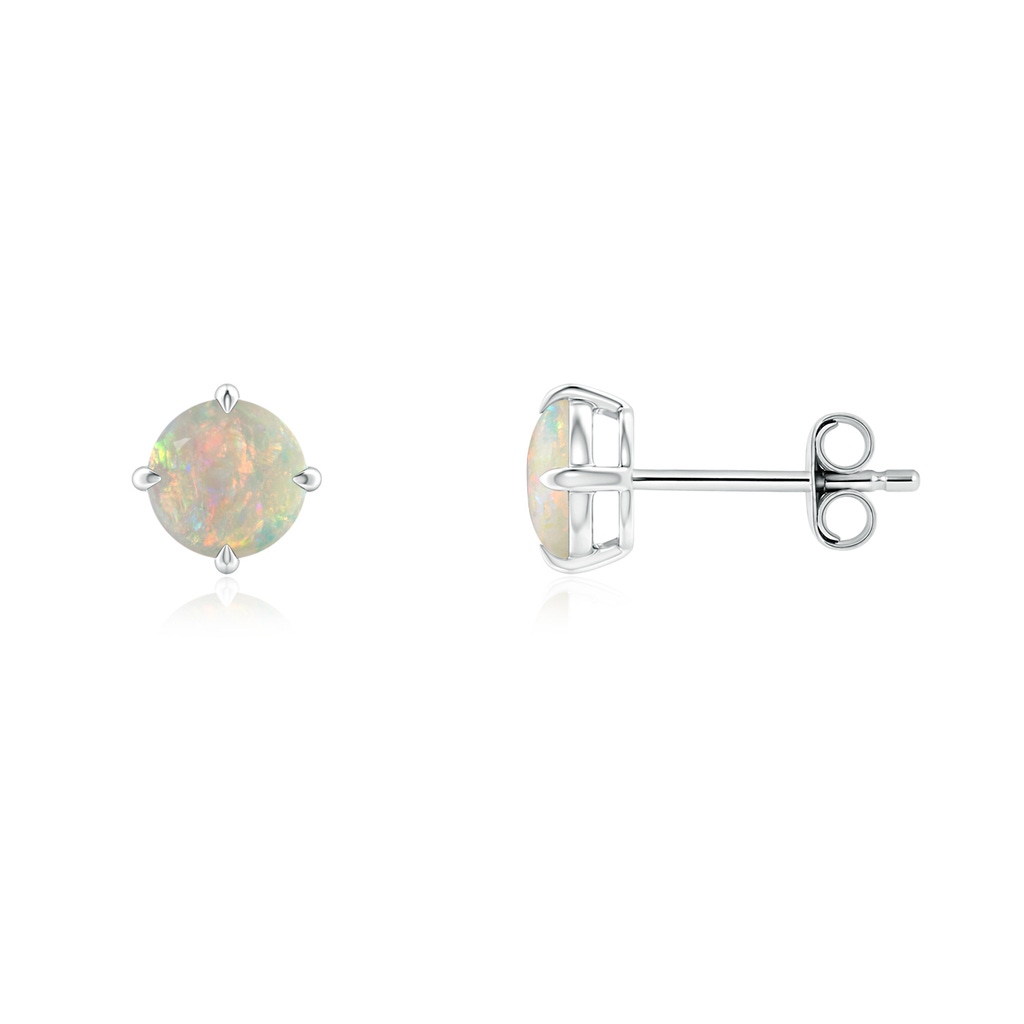 5mm AAAA Basket-Set Round Opal Stud Earrings in S999 Silver