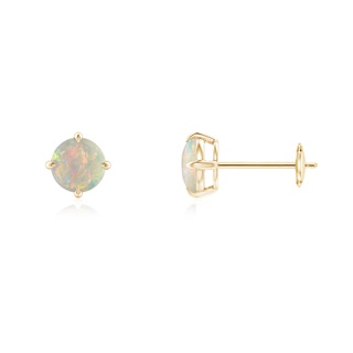 5mm AAAA Basket-Set Round Opal Stud Earrings in Yellow Gold