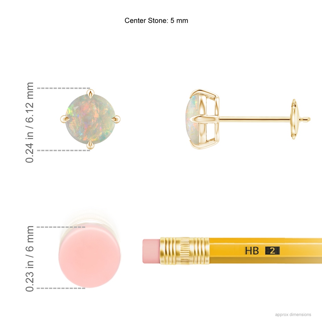 5mm AAAA Basket-Set Round Opal Stud Earrings in Yellow Gold Ruler