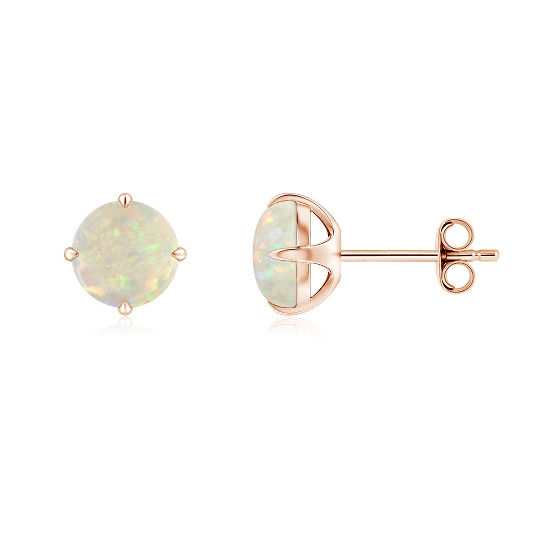 6mm AAA Basket-Set Round Opal Stud Earrings in Rose Gold - side 3
