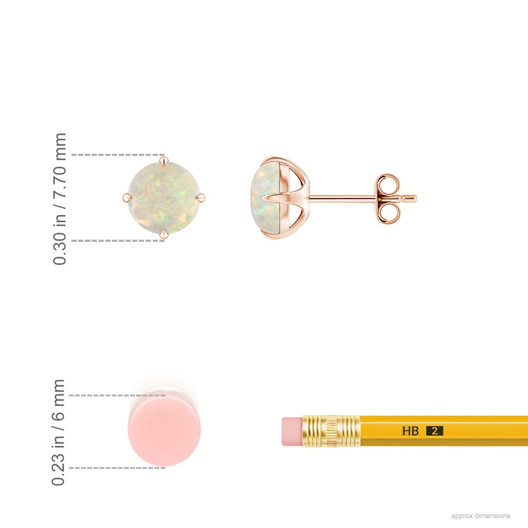 6mm AAA Basket-Set Round Opal Stud Earrings in Rose Gold - ruler