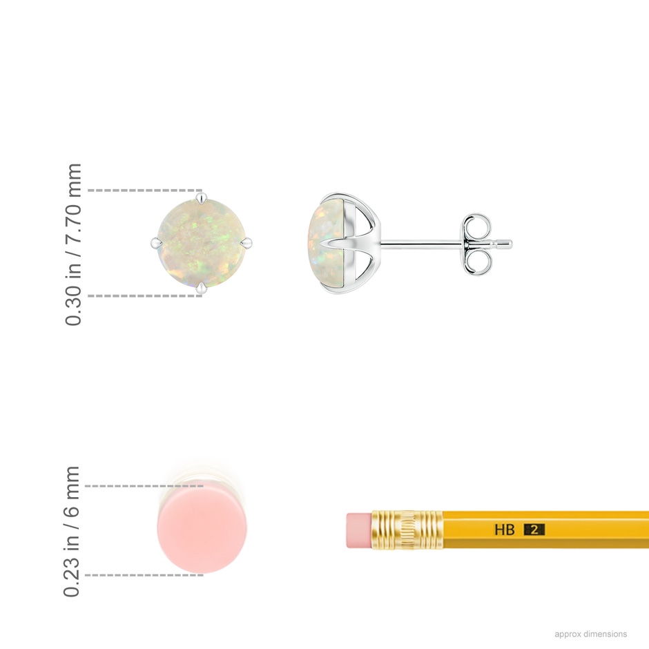 6mm AAA Basket-Set Round Opal Stud Earrings in S999 Silver ruler