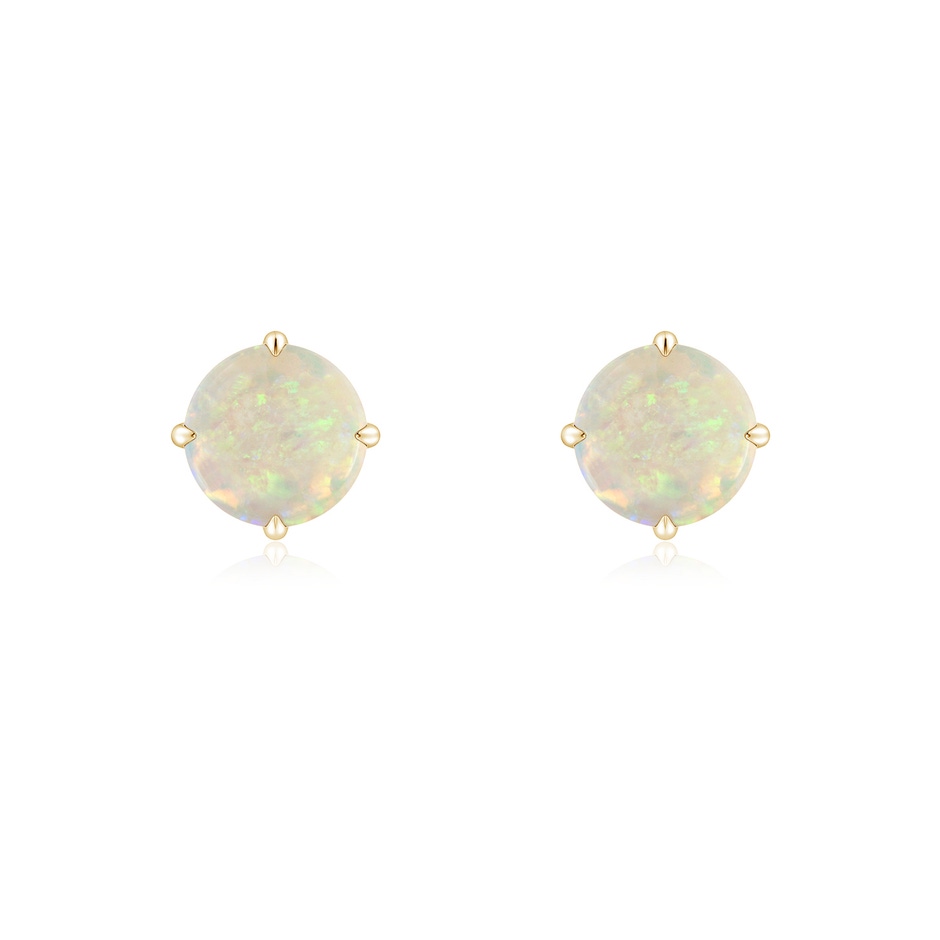 6mm AAA Basket-Set Round Opal Stud Earrings in Yellow Gold 