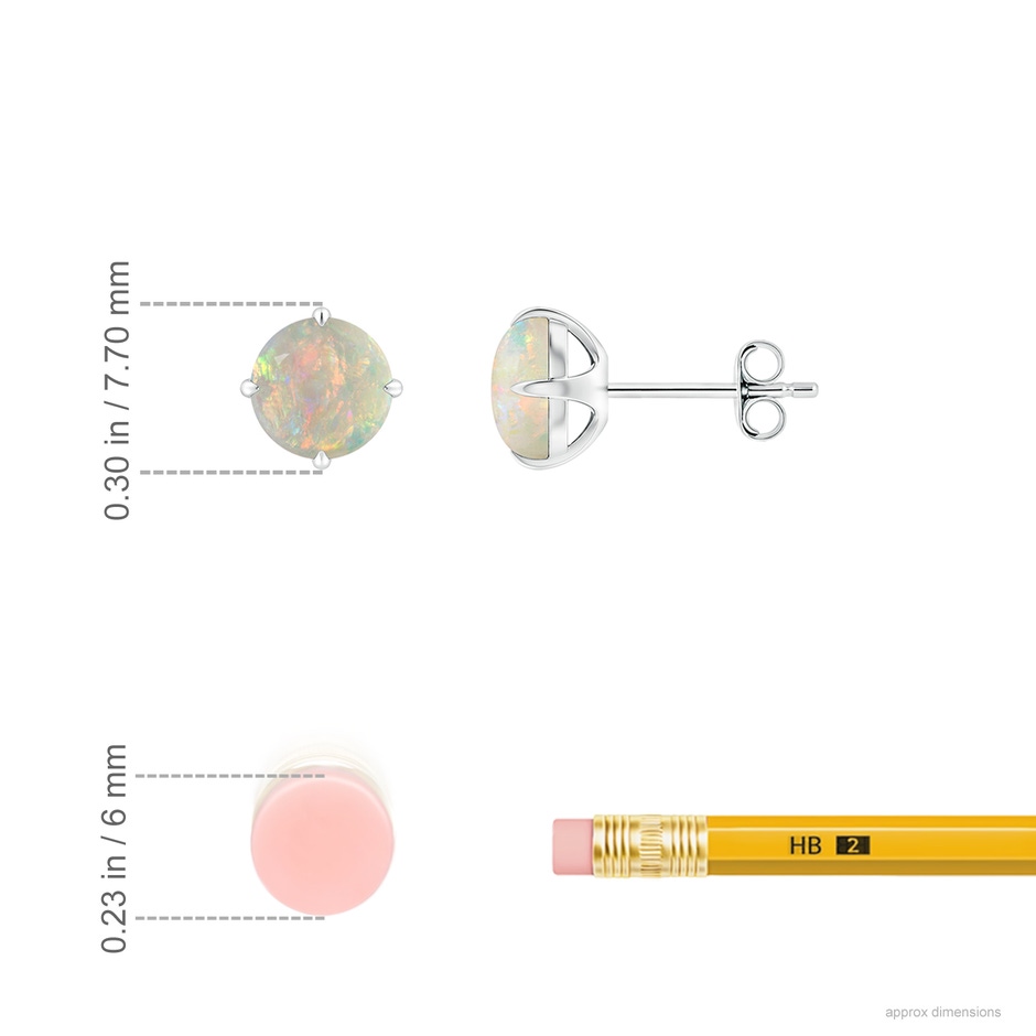 6mm AAAA Basket-Set Round Opal Stud Earrings in P950 Platinum ruler