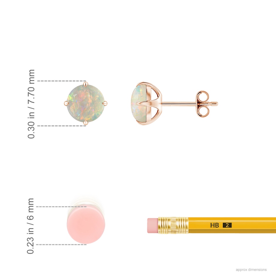 6mm AAAA Basket-Set Round Opal Stud Earrings in Rose Gold ruler
