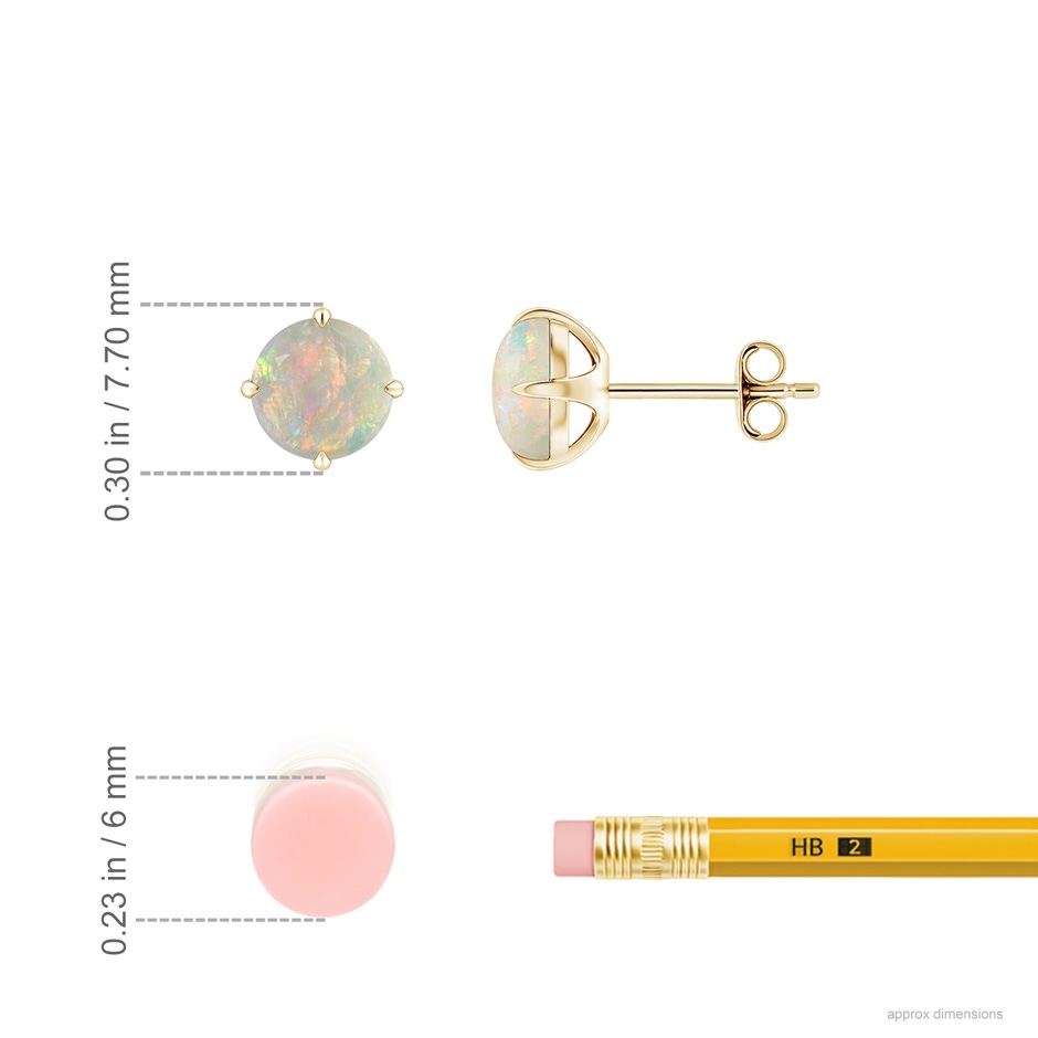 6mm AAAA Basket-Set Round Opal Stud Earrings in Yellow Gold ruler