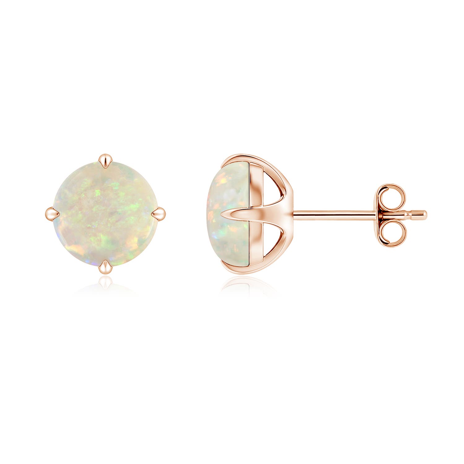 7mm AAA Basket-Set Round Opal Stud Earrings in 18CT Rose Gold - side 3