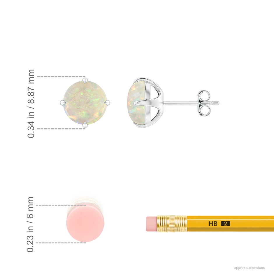 7mm AAA Basket-Set Round Opal Stud Earrings in S999 Silver ruler