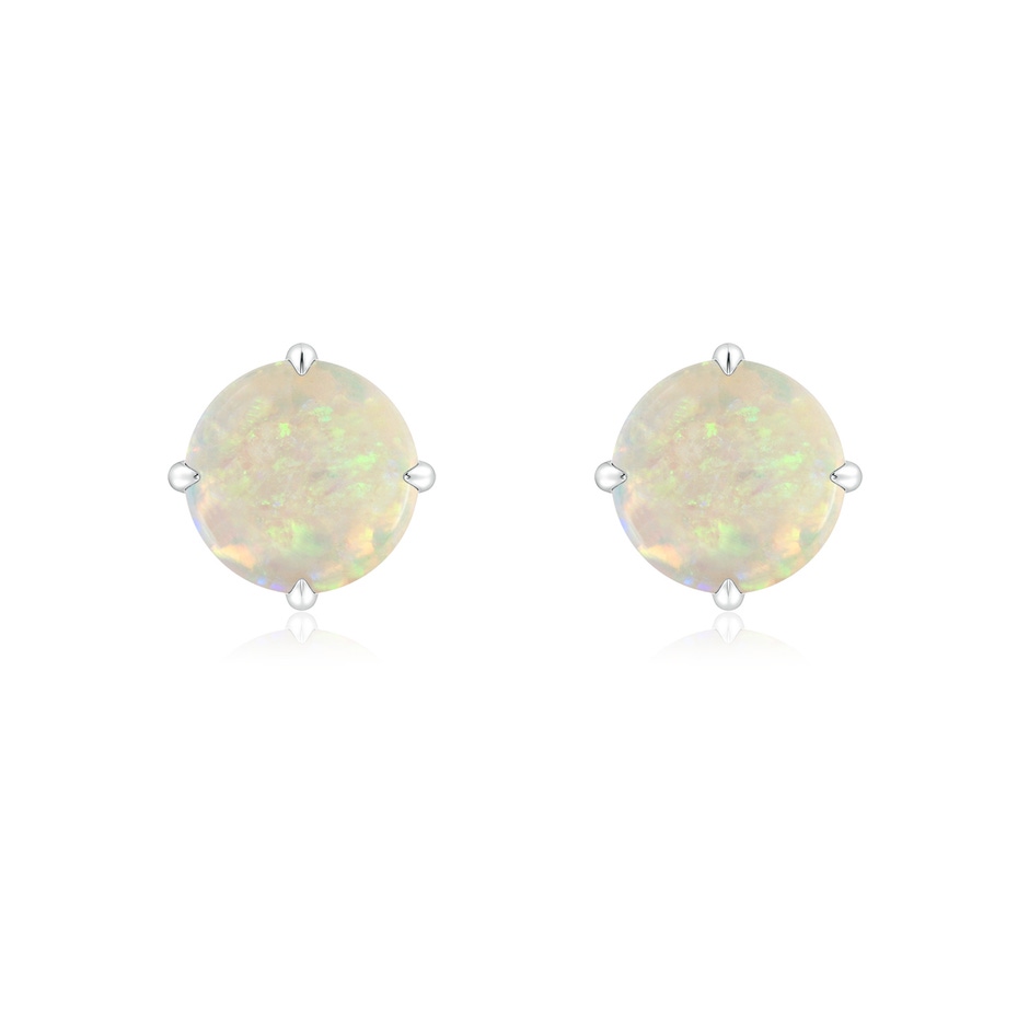 7mm AAA Basket-Set Round Opal Stud Earrings in White Gold 
