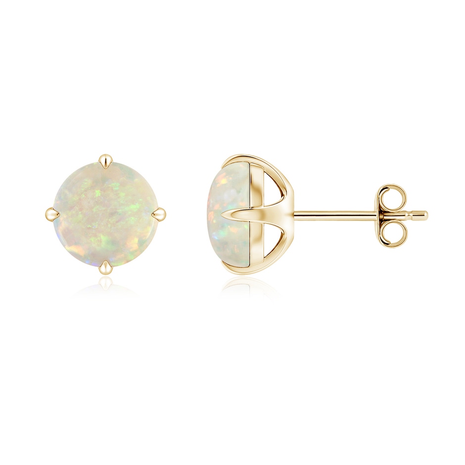 7mm AAA Basket-Set Round Opal Stud Earrings in Yellow Gold side 199