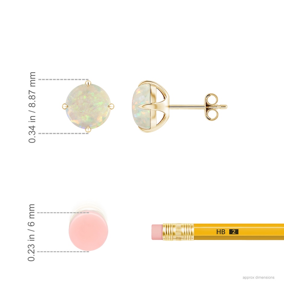 7mm AAA Basket-Set Round Opal Stud Earrings in Yellow Gold ruler