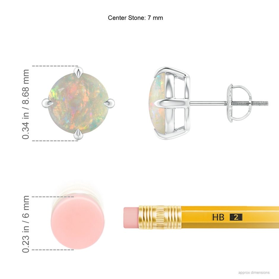 7mm AAAA Basket-Set Round Opal Stud Earrings in P950 Platinum ruler