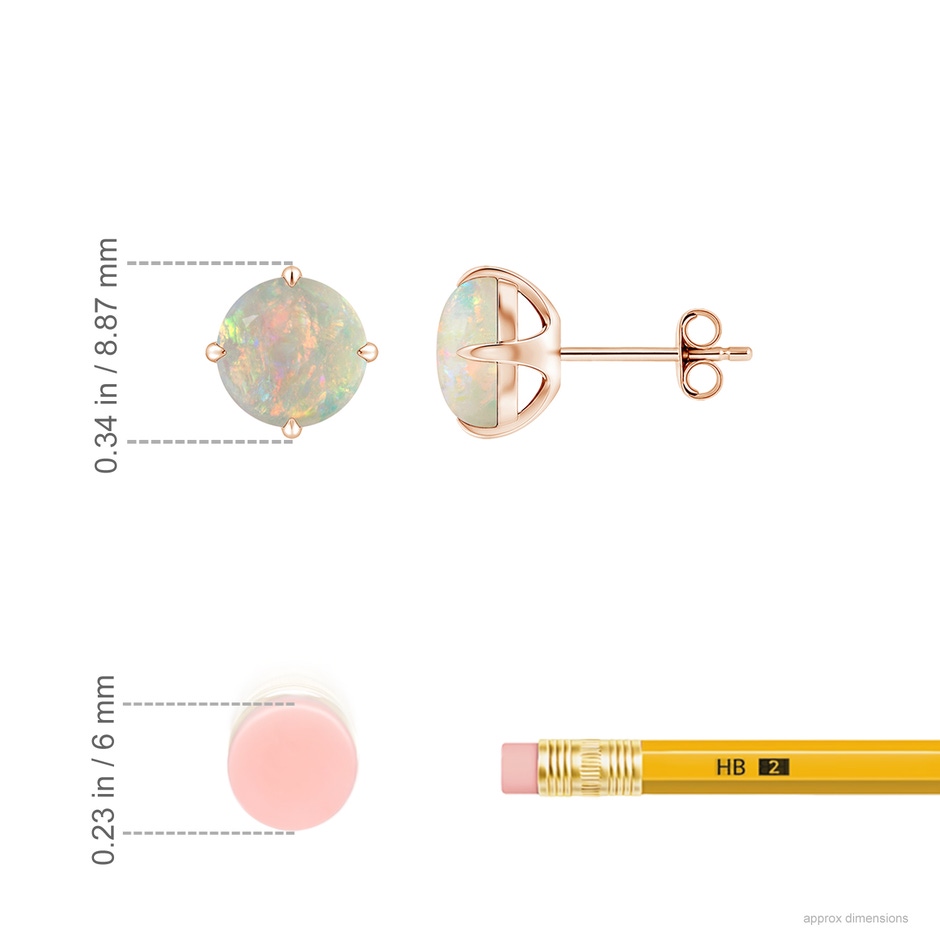 7mm AAAA Basket-Set Round Opal Stud Earrings in Rose Gold ruler