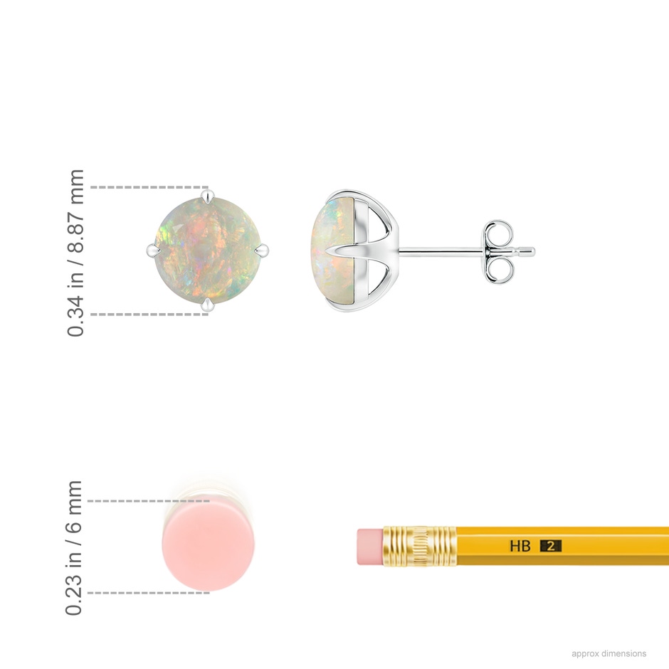 7mm AAAA Basket-Set Round Opal Stud Earrings in S999 Silver ruler