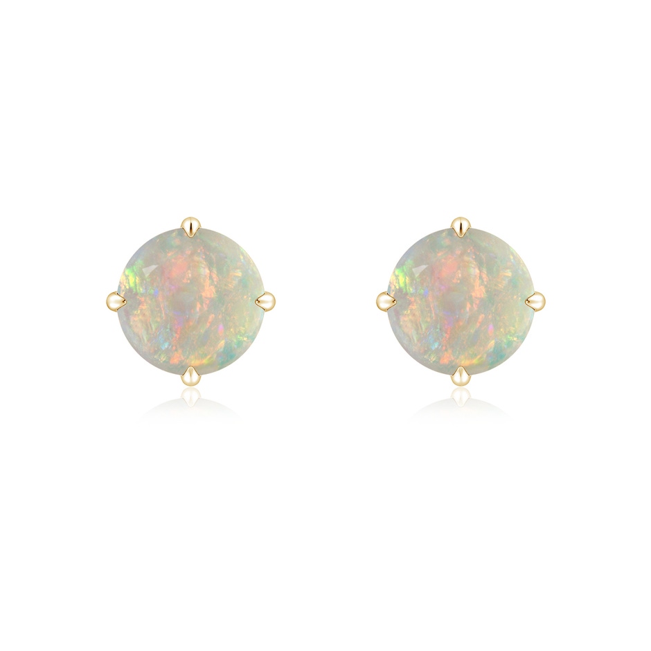 7mm AAAA Basket-Set Round Opal Stud Earrings in Yellow Gold 
