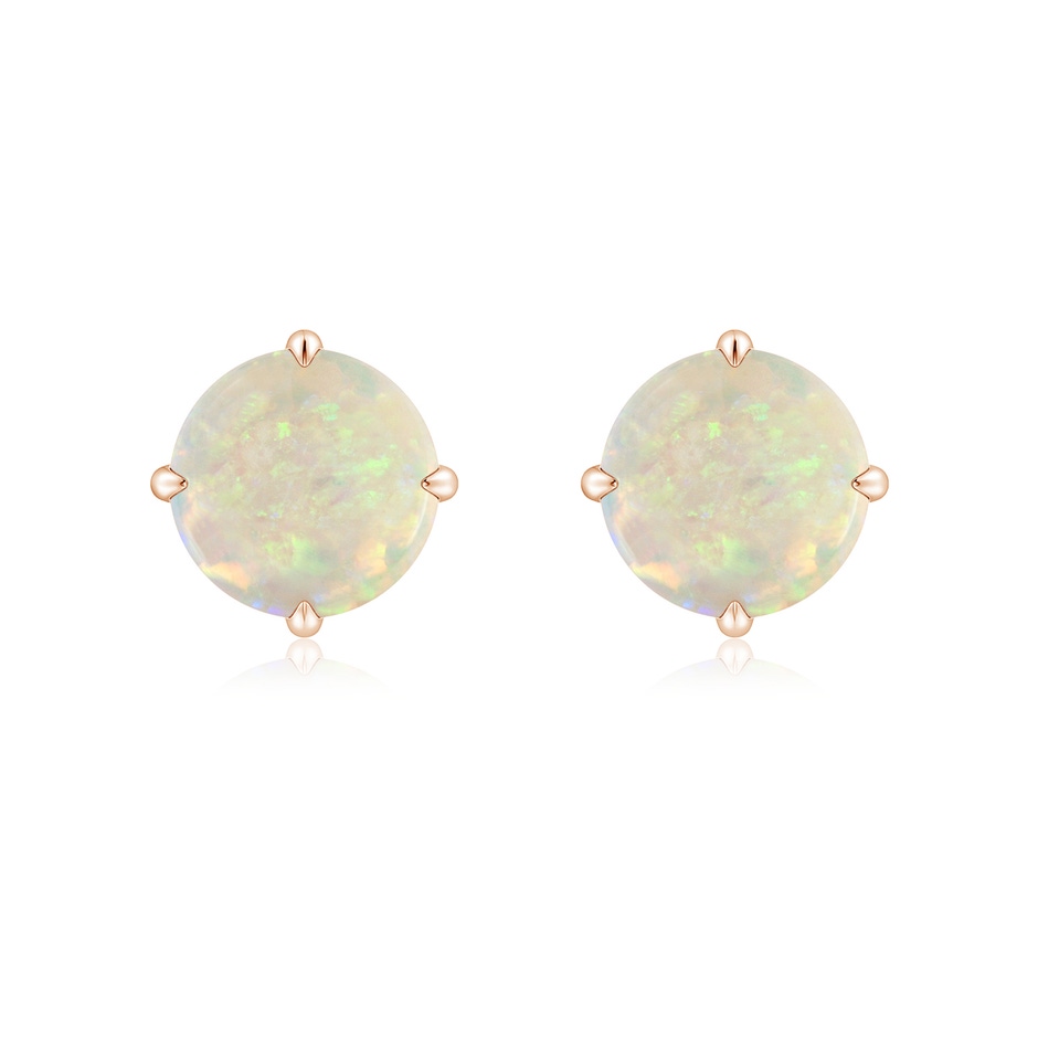 8mm AAA Basket-Set Round Opal Stud Earrings in 18K Rose Gold 