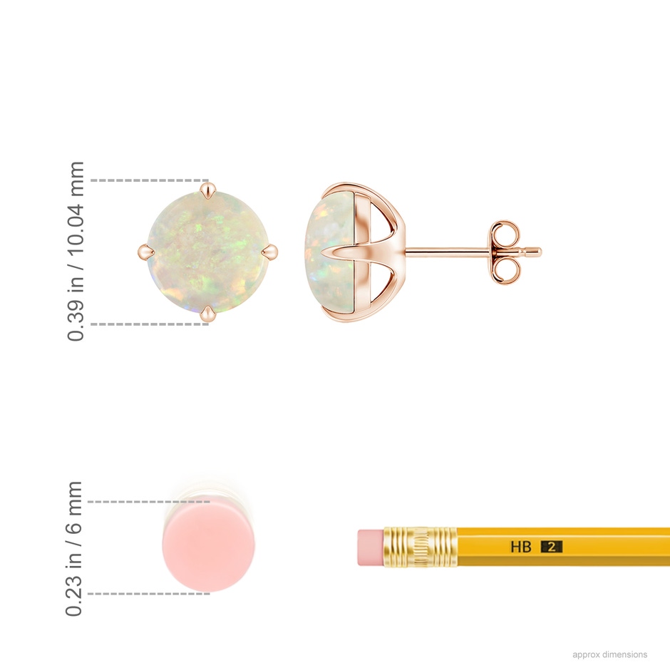8mm AAA Basket-Set Round Opal Stud Earrings in 18K Rose Gold ruler