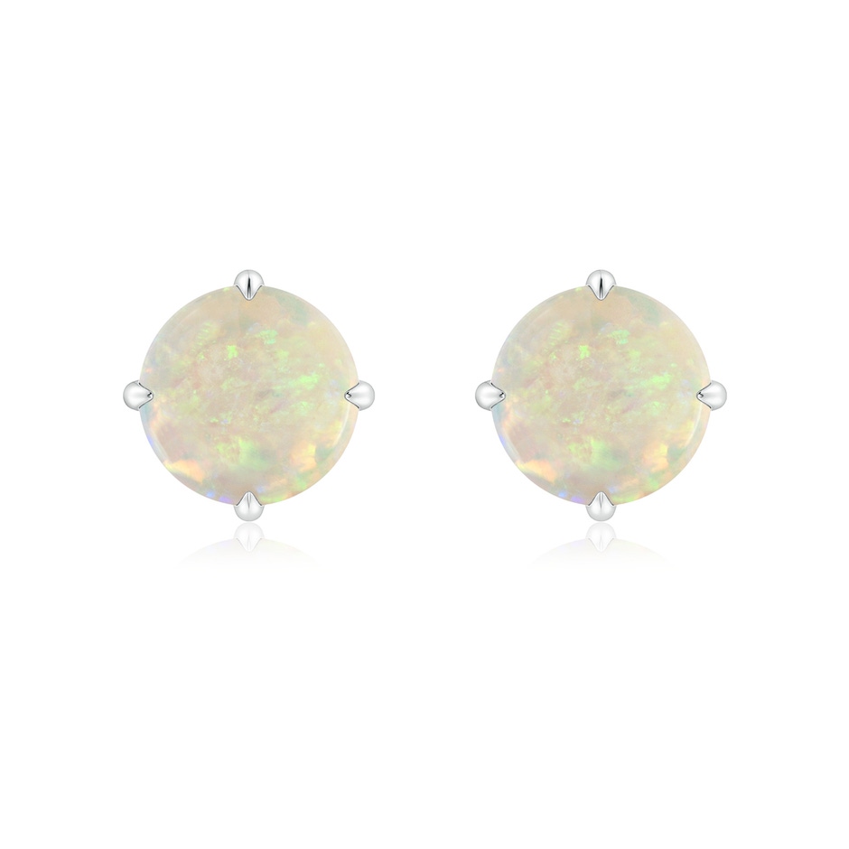 8mm AAA Basket-Set Round Opal Stud Earrings in 18K White Gold 