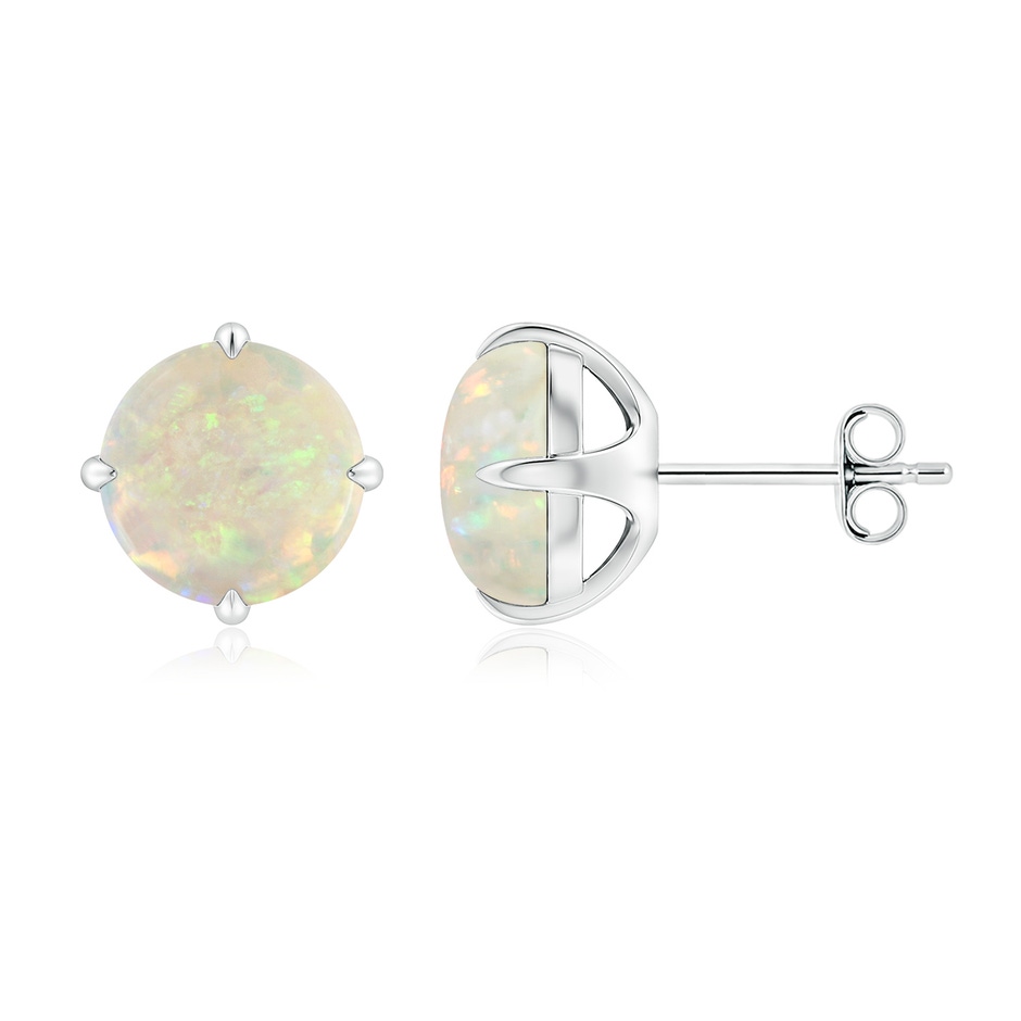 8mm AAA Basket-Set Round Opal Stud Earrings in 18K White Gold side 199