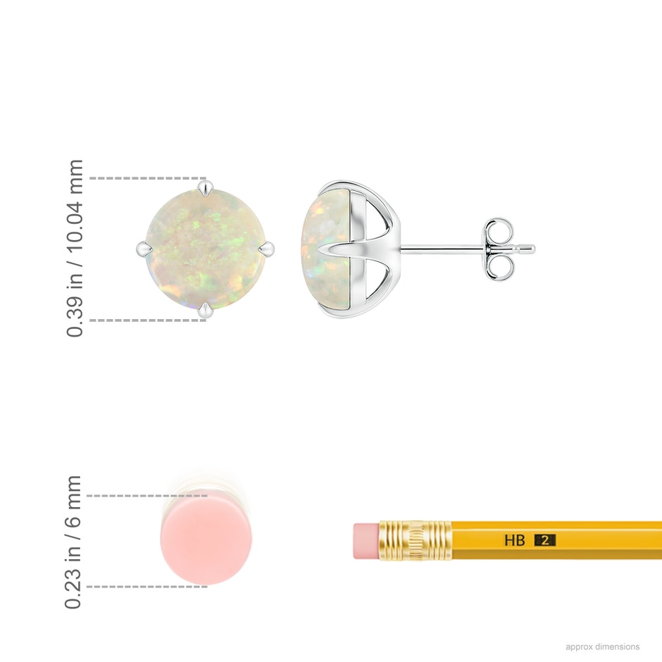 8mm AAA Basket-Set Round Opal Stud Earrings in 18K White Gold ruler