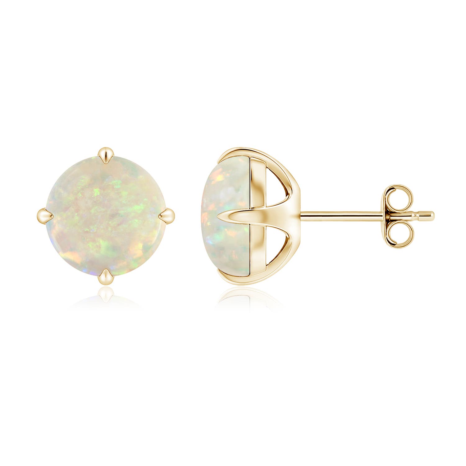 8mm AAA Basket-Set Round Opal Stud Earrings in 18K Yellow Gold