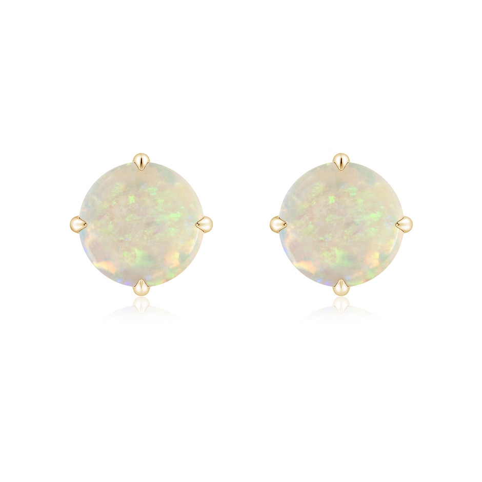 8mm AAA Basket-Set Round Opal Stud Earrings in Yellow Gold 