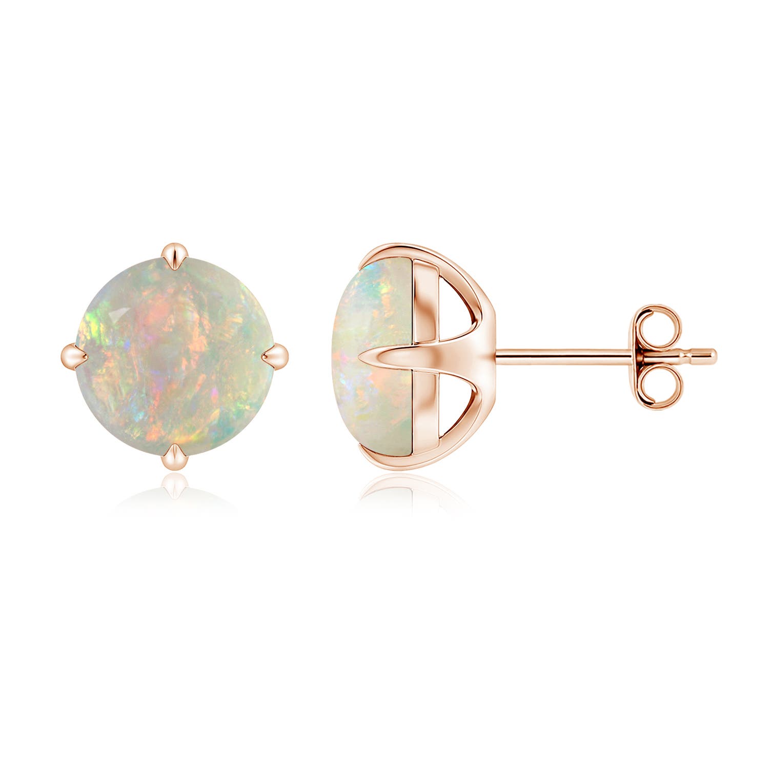 8mm AAAA Basket-Set Round Opal Stud Earrings in 18K Rose Gold