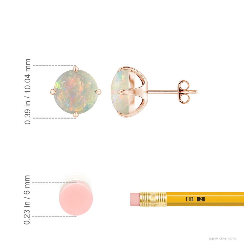 8mm AAAA Basket-Set Round Opal Stud Earrings in 18K Rose Gold ruler