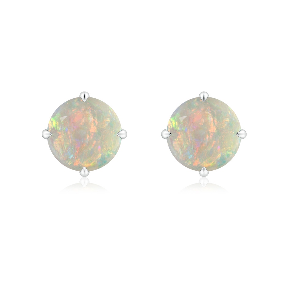 8mm AAAA Basket-Set Round Opal Stud Earrings in 18K White Gold 
